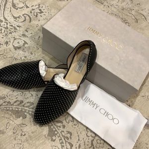 Jimmy Choo • Globe Flat • 37 1/2 • Black/Silver • Original Box & Dust Bag